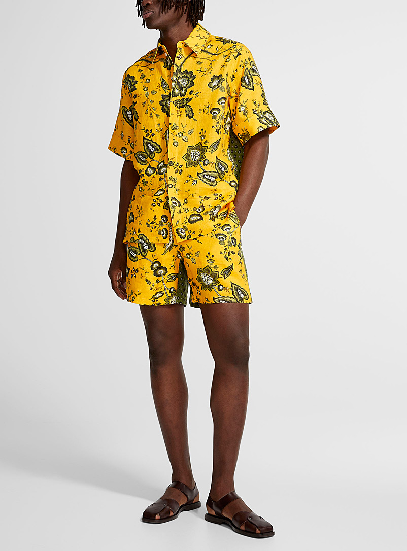 Erdem Dark Yellow Lucas paisley linen shorts for men