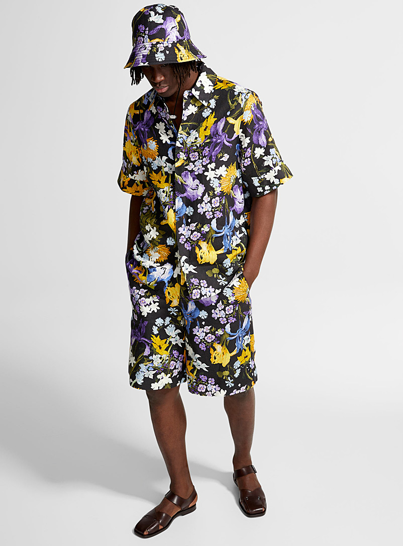 Erdem Patterned Black Miles Cedric Garden linen Bermuda shorts for men
