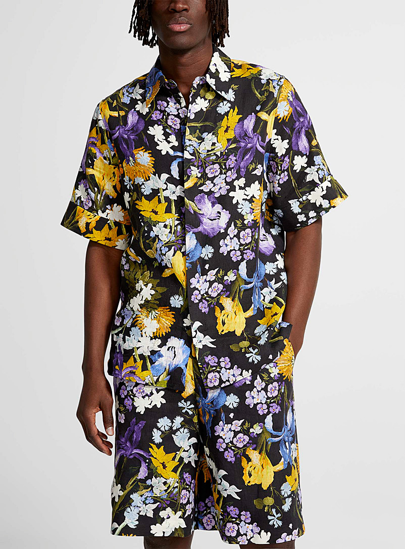 Erdem Patterned Black Felipe Cedric Garden linen shirt for men