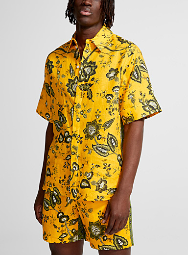 Erdem Dark Yellow Felipe linen patchwork paisley shirt for men