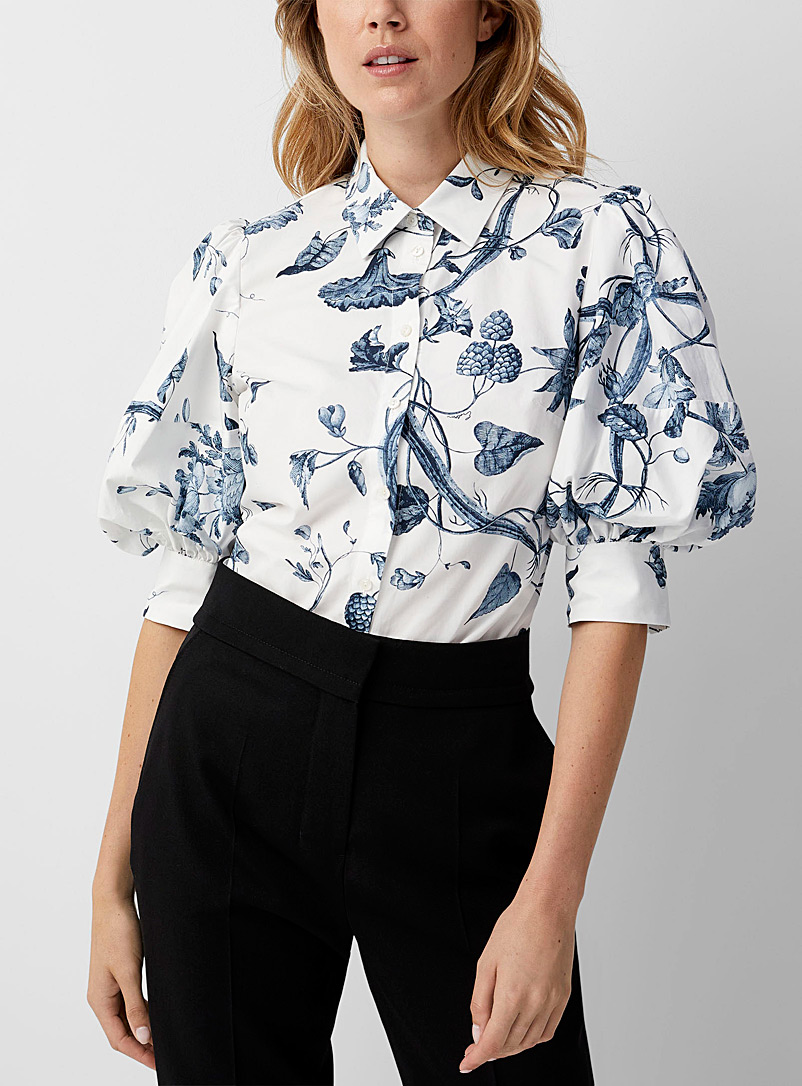 Erdem Patterned White Puff-sleeve floral shirt for women