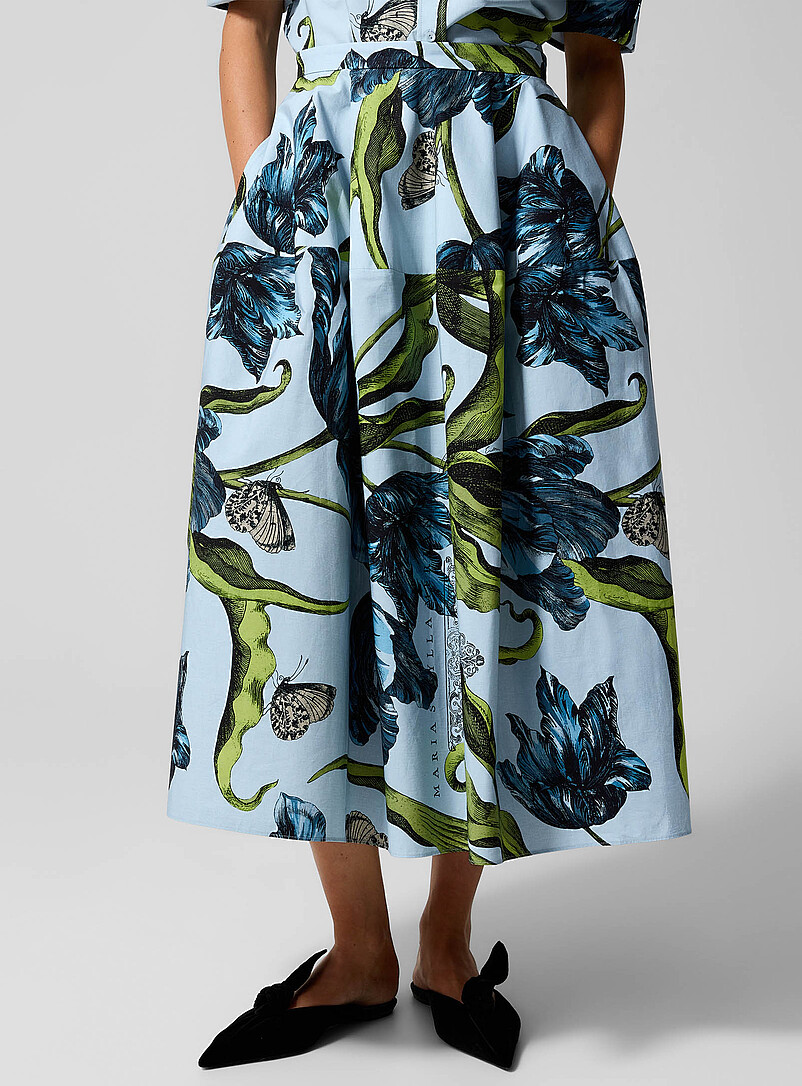 Erdem Patterned Blue Loose poplin skirt for women