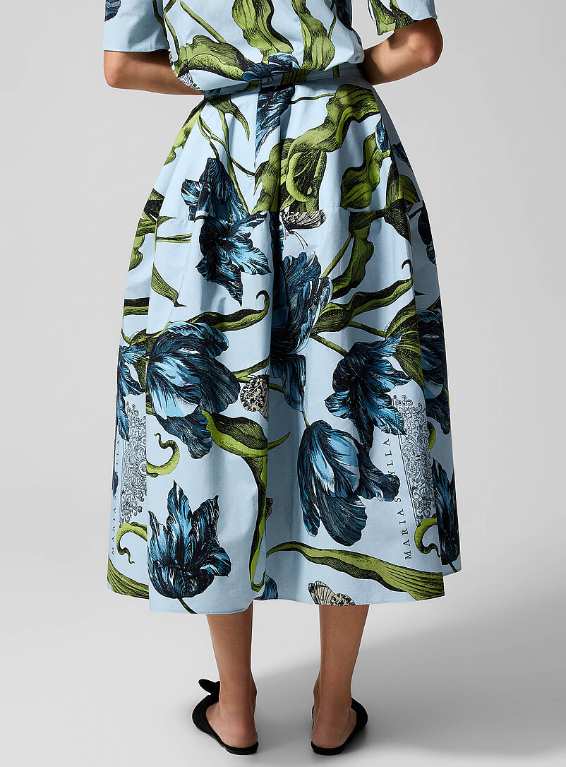 Erdem Patterned Blue Loose poplin skirt for women