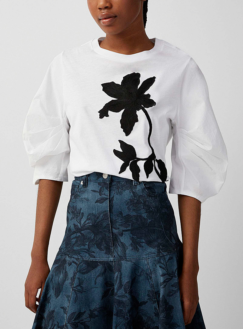 Erdem: Le t-shirt floral manches pouf Blanc pour femme
