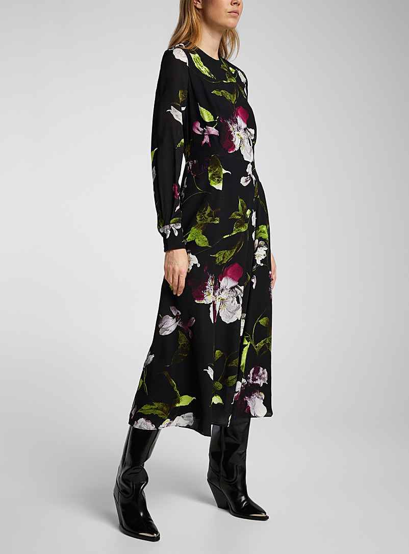 Erdem Patterned Black Long-sleeve flowered dress for women