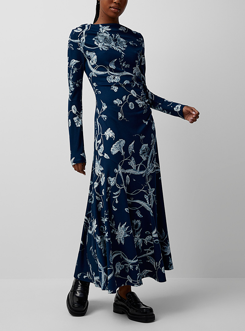 Erdem Patterned Blue Ophelia Vine long-sleeve dress for women