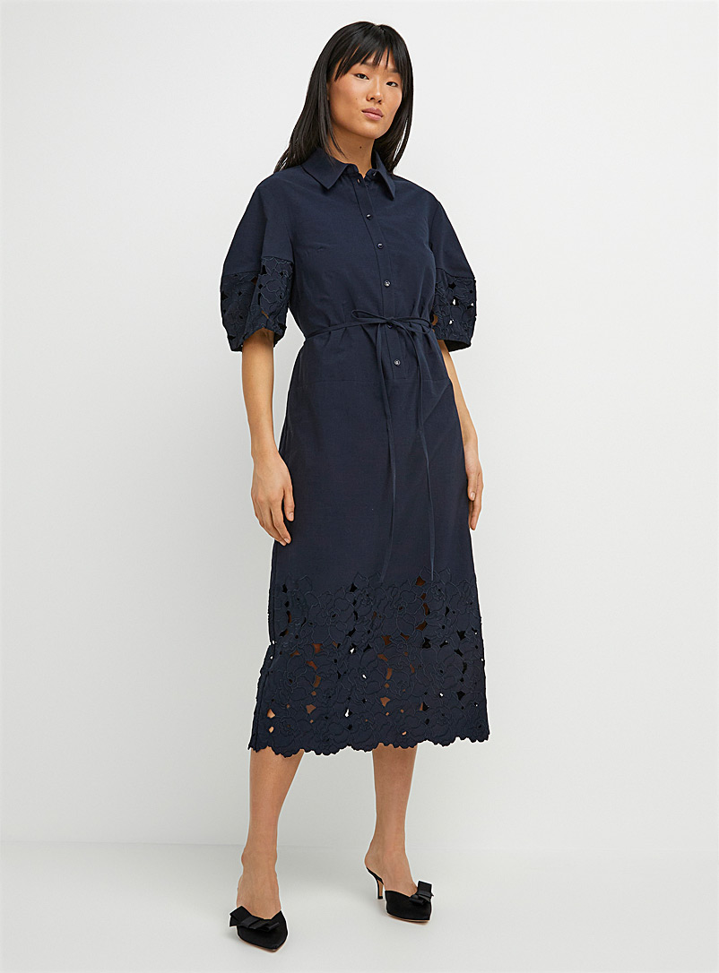 Erdem Navy/Midnight Blue Openwork lace shirtdress for women
