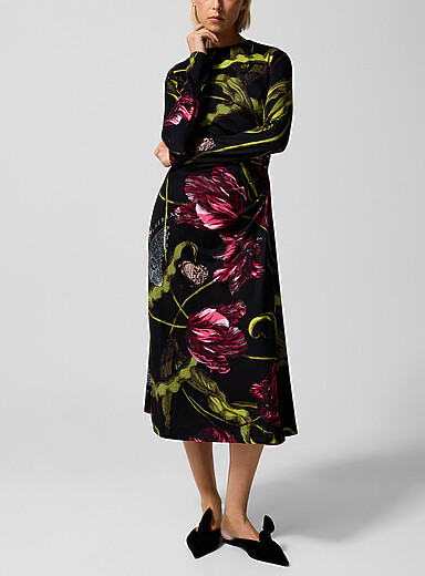 Erdem: La robe en jersey fronces asym&eacute;triques Noir &agrave; motifs pour femme