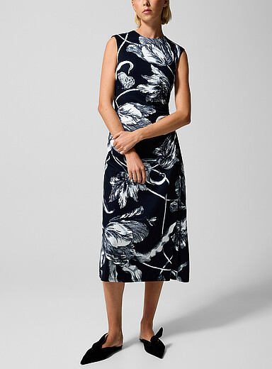 Erdem: La robe en jersey fronces asym&eacute;triques Noir &agrave; motifs pour femme