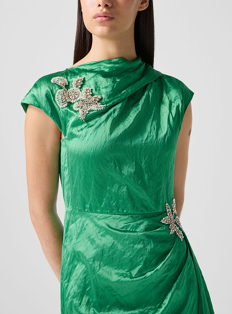 Draped satin dress with embroidered embellishments product image 2