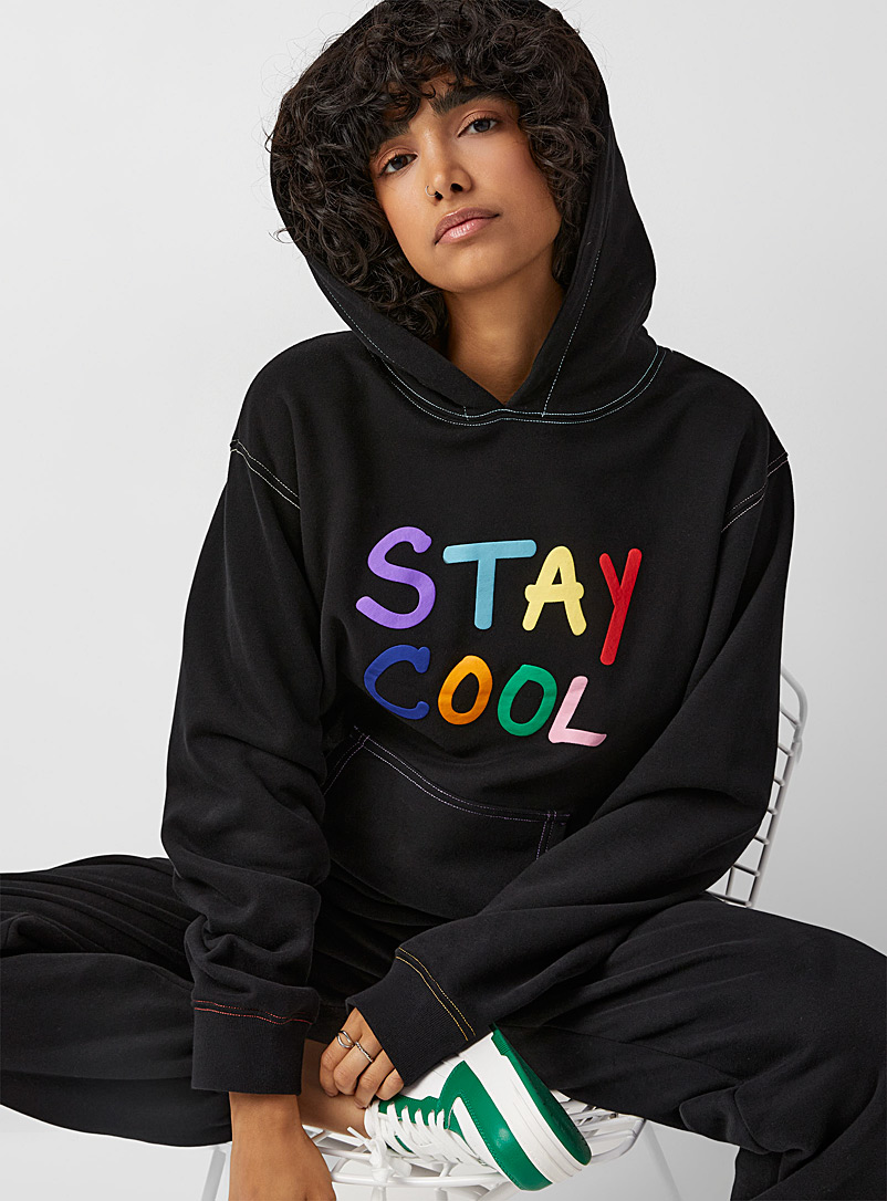 STAYCOOLNYC Black Puff paint hoodie for women