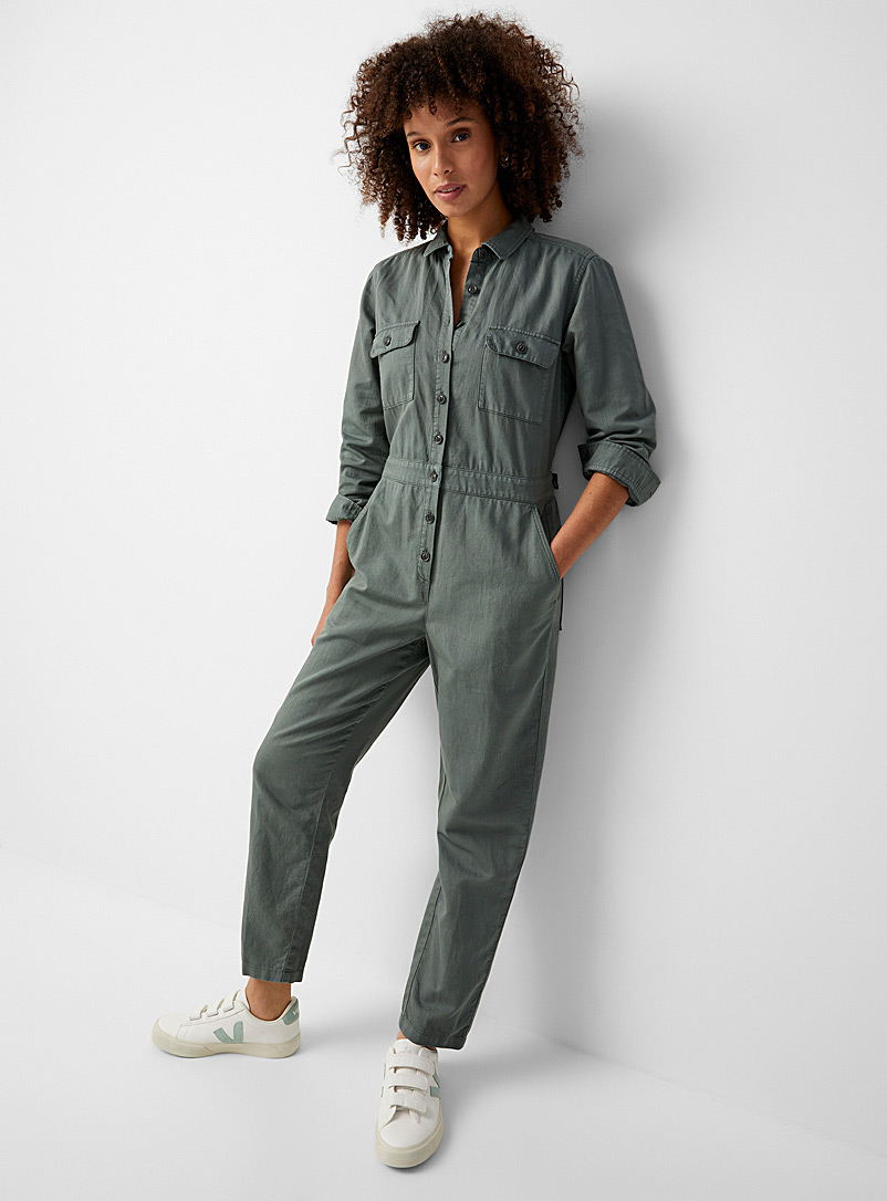 Outerknown Bottle Green S.E.A. long-sleeve buttoned jumpsuit for error