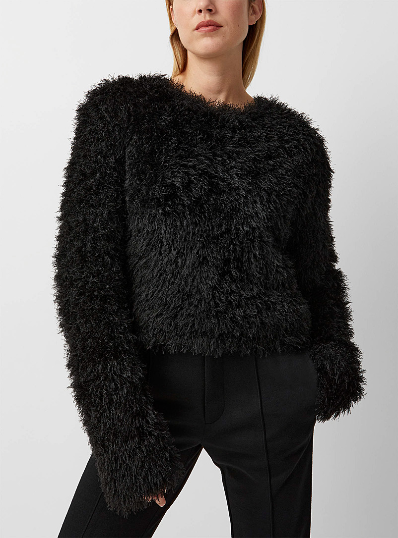 Gauchere Black Fuzzy knit black sweater for women