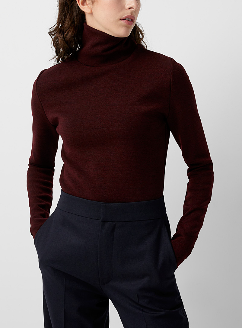 Gauchere: Le haut jersey pure laine vierge Rouge foncé-vin-rubis pour femme
