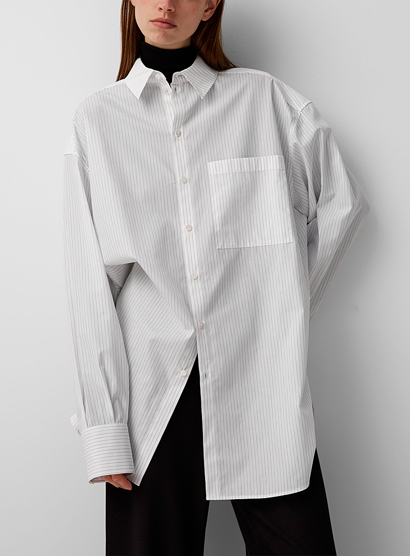 Gauchere White Oversized striped shirt for women