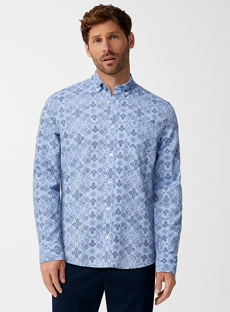 New Zealand Auckland Navy/Midnight Blue Chambray-like floral shirt for men