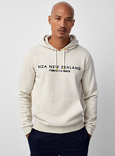 New Zealand Auckland Cream Beige Contrast embroidered logo hoodie for men