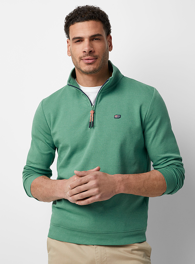 New Zealand Auckland Green Bold green zip-neck sweater for men