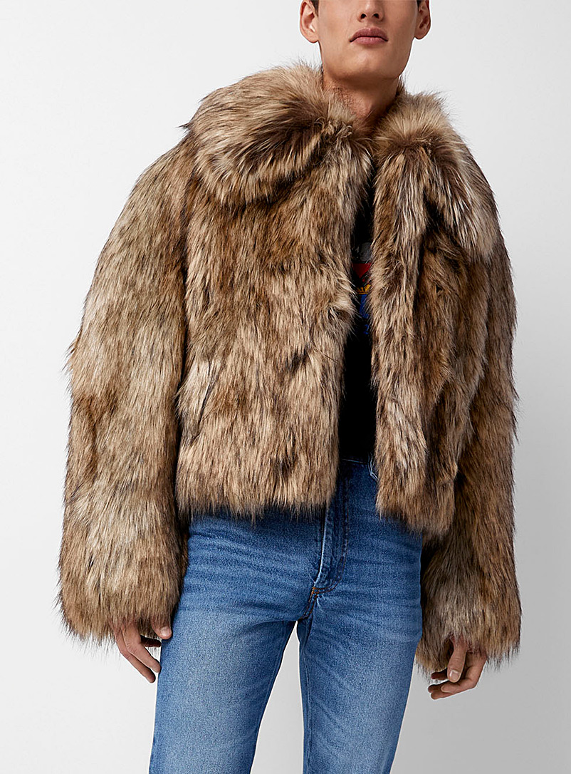 Egonlab Ivory White Faux-fur cropped jacket for men