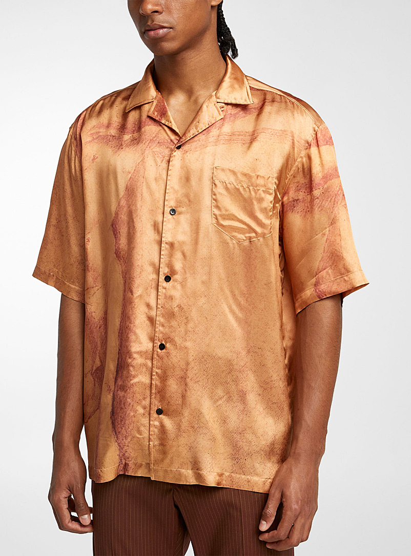 Egonlab Orange Desert print bowling shirt for men