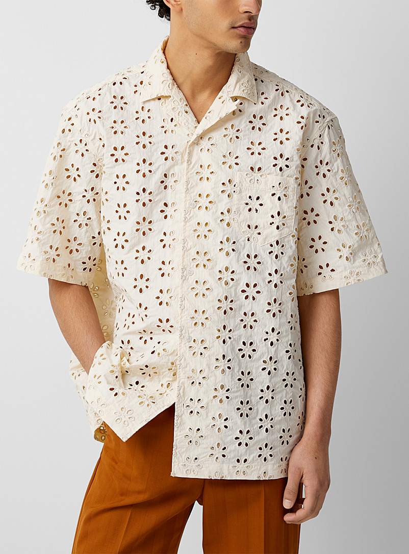 Egonlab Patterned White Openwork flowers shirt for men