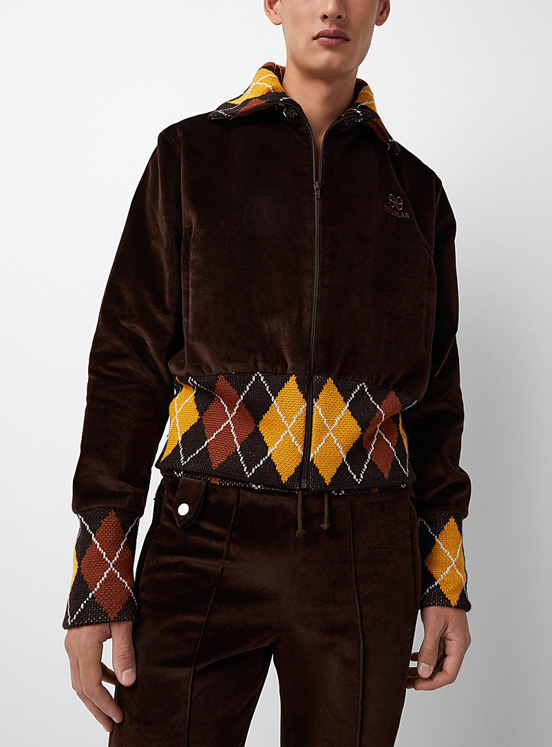 Egonlab Brown Knit edging velvet jacket for men