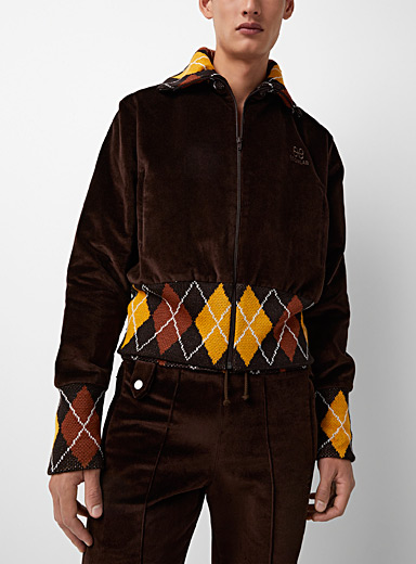 Egonlab Brown Knit edging velvet jacket for men