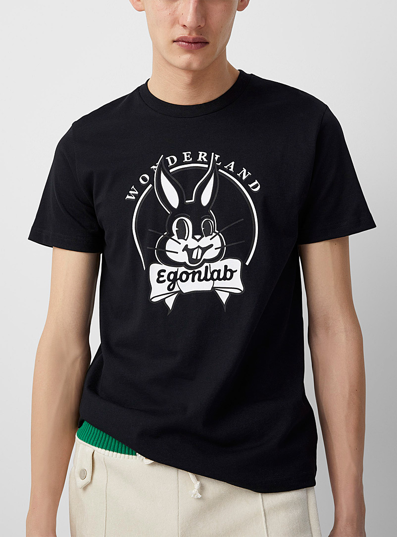 Egonlab Black Wonderland rabbit black T-shirt for men