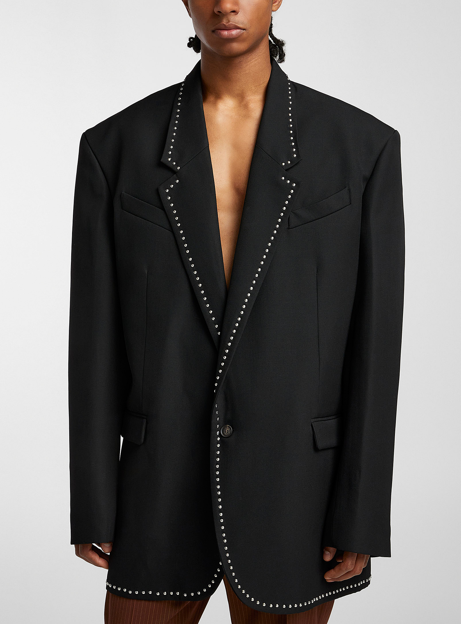 Shop Egonlab Studded Dotted Oversized Jacket In Black