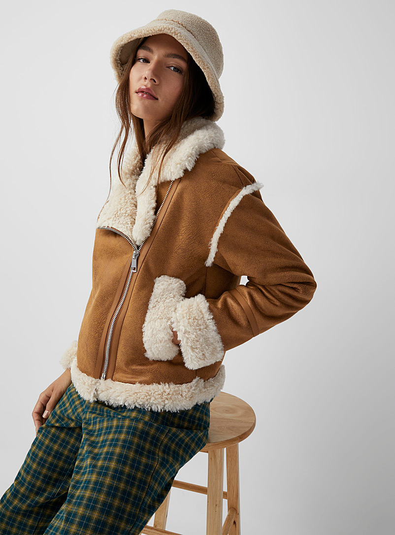 Twik Copper Sherpa shearling jacket for women