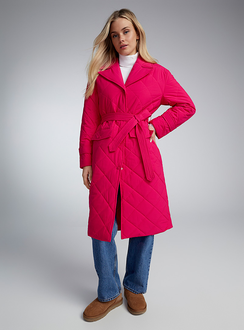 Twik Pink Diamond-pattern quilted trench coat for women