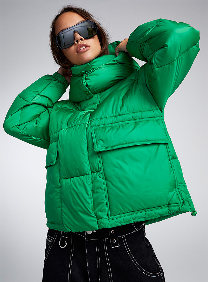Twik Green Large pockets quilted jacket for women