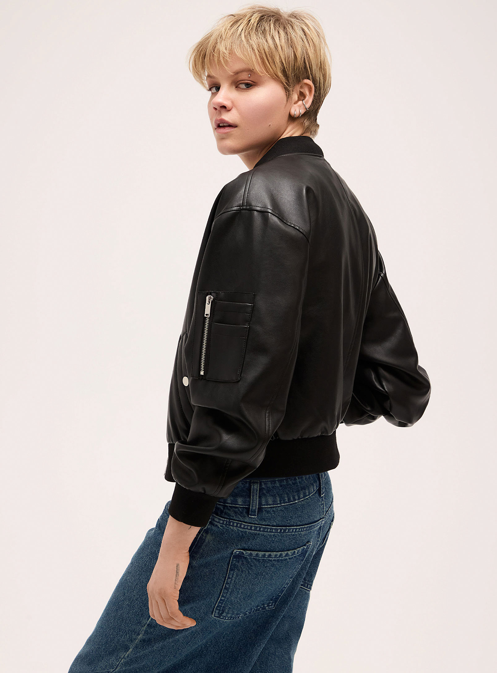 Twik Cropped Faux-leather Jacket In Black