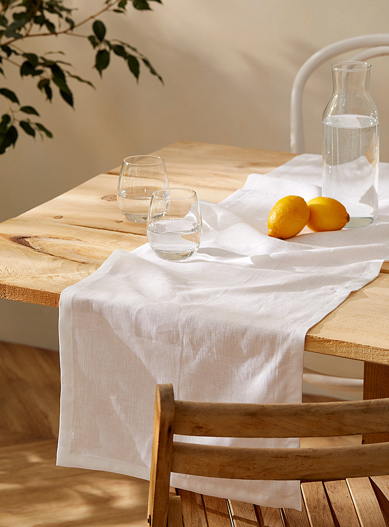 Casannita: Le chemin de table lin intemporel 38 x 183 cm Blanc