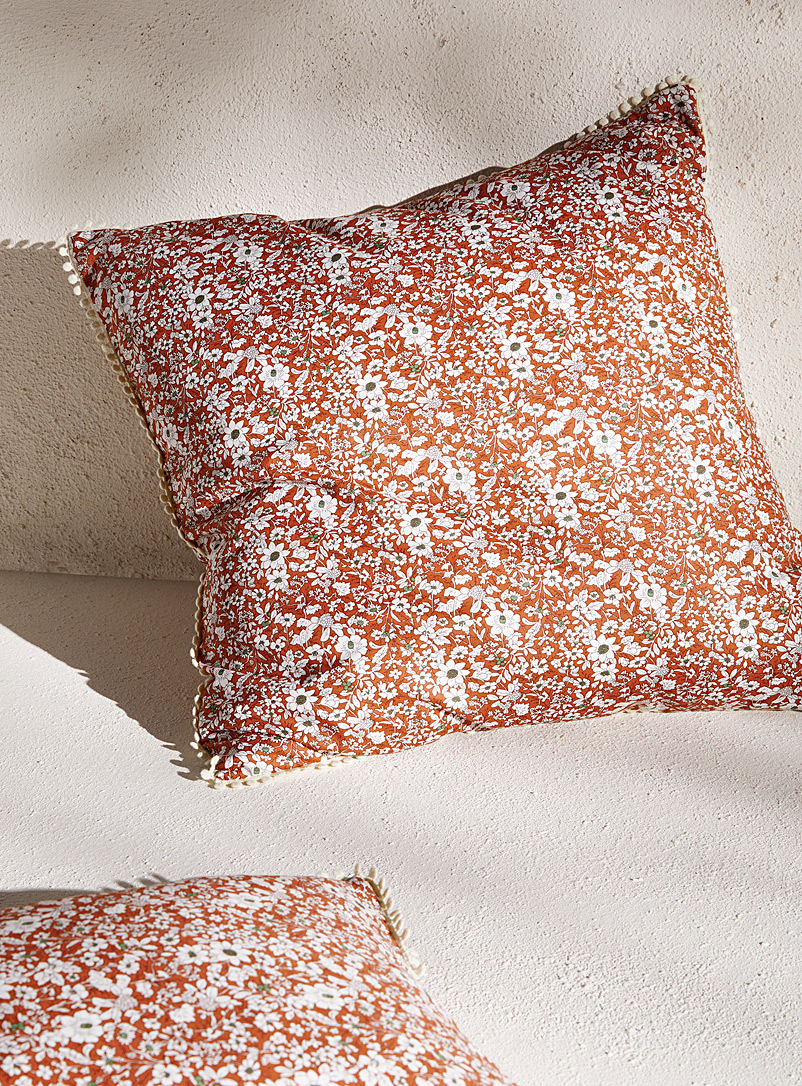 Casannita Copper Embroidered trim drawn flowers cushion cover 50.75 x 50.75 cm