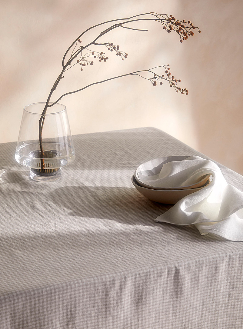 Casannita: La nappe carrée pur lin carreaux vichy Pour 4 personnes Beige crème
