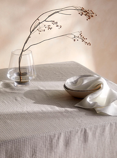 Gingham pure linen square tablecloth For 4 people