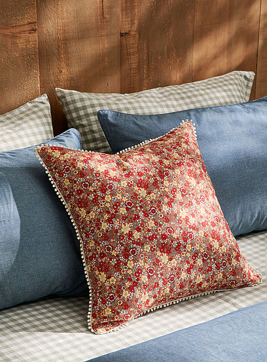 Embroidered-trim orange blossom cushion 51 x 51 cm
