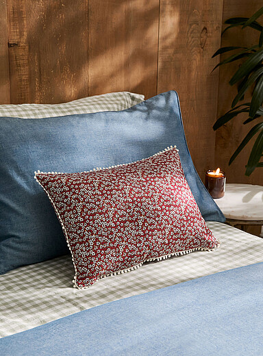 Embroidered-trim apple blossom cushion 33 x 45 cm