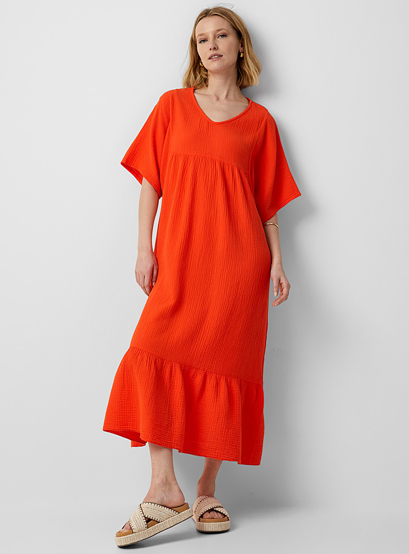 PENN&INK Orange Vibrant orange loose maxi dress for women