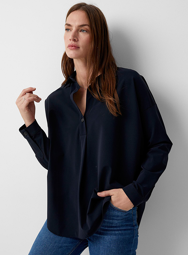 PENN&INK Marine Blue Loose stretch navy blouse for women