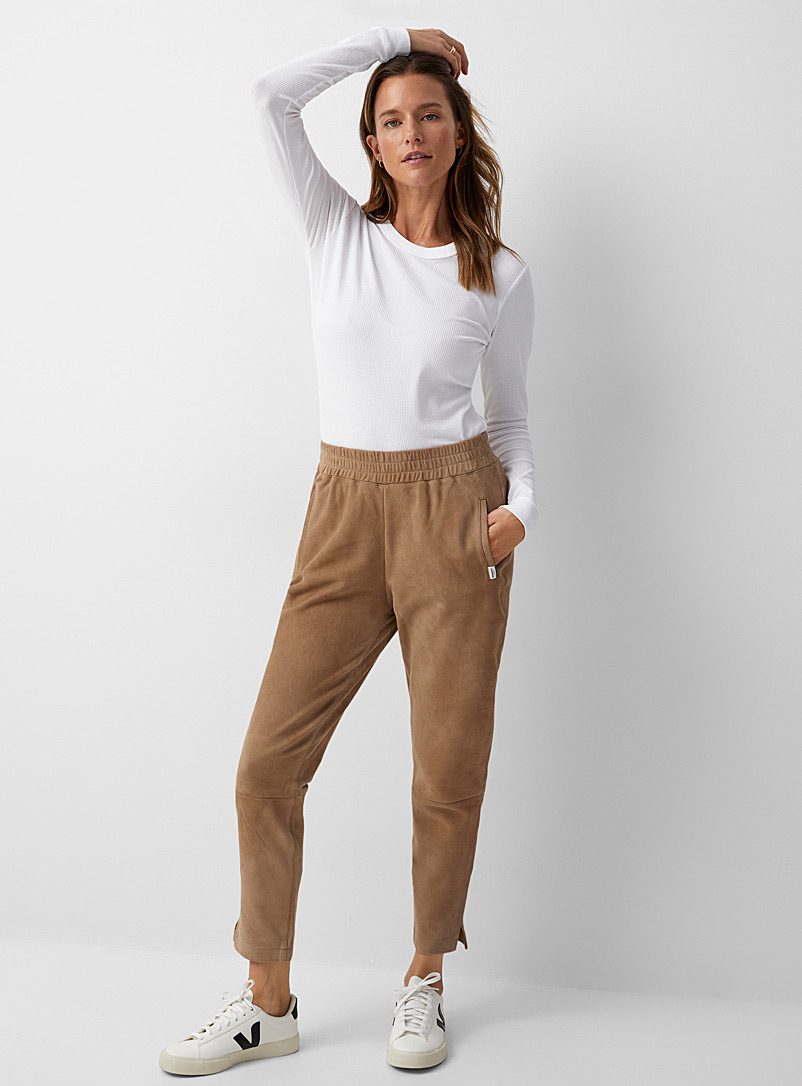 PENN&INK Light Brown Suede straight-leg pant for women