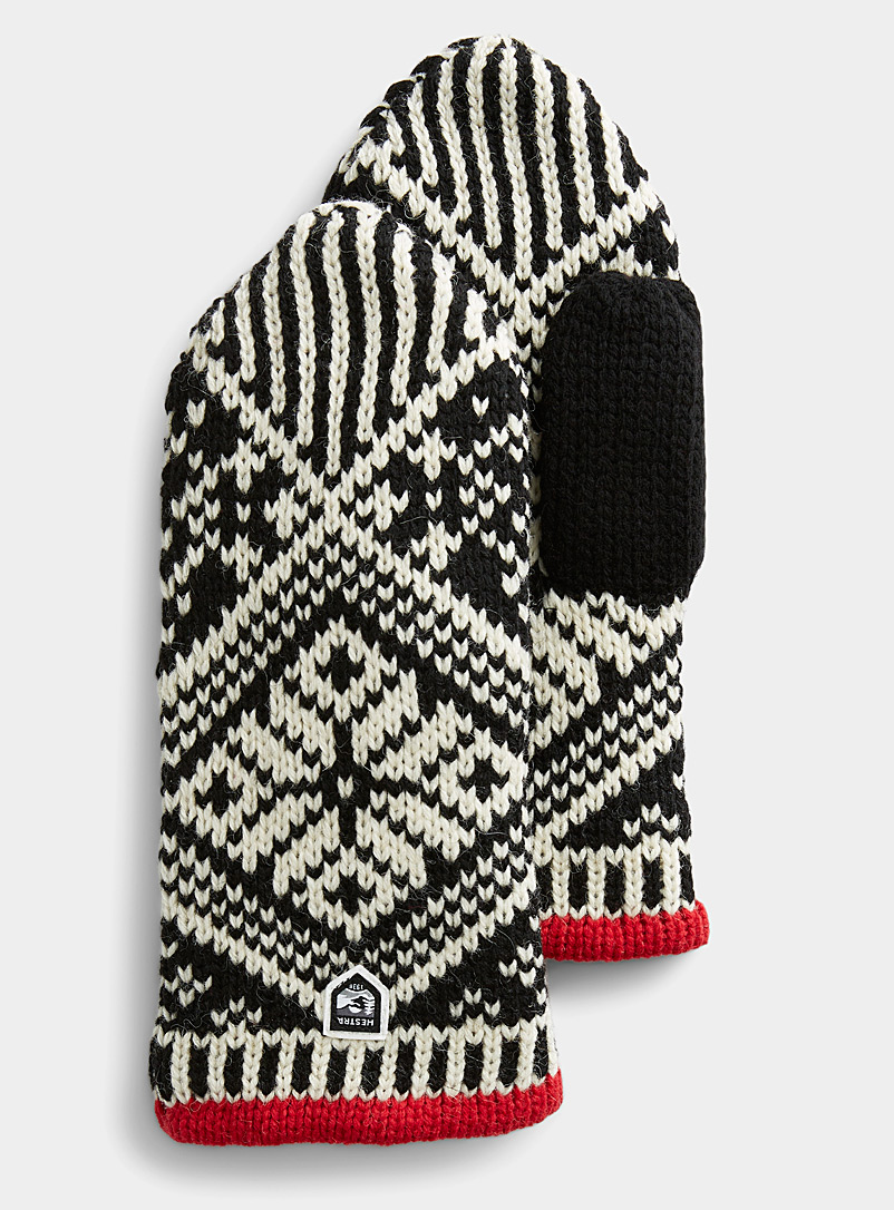Hestra Patterned Black Nordic knit mittens for men