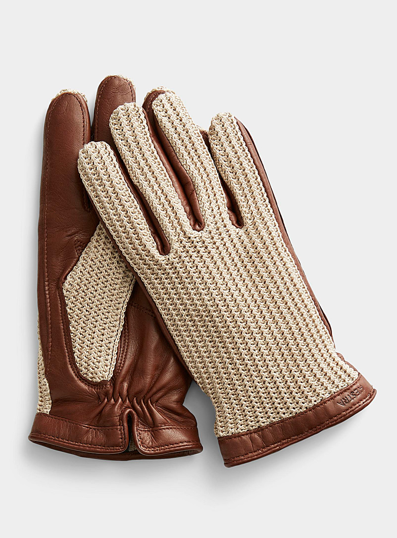 Hestra Brown Adam leather and knit gloves for men