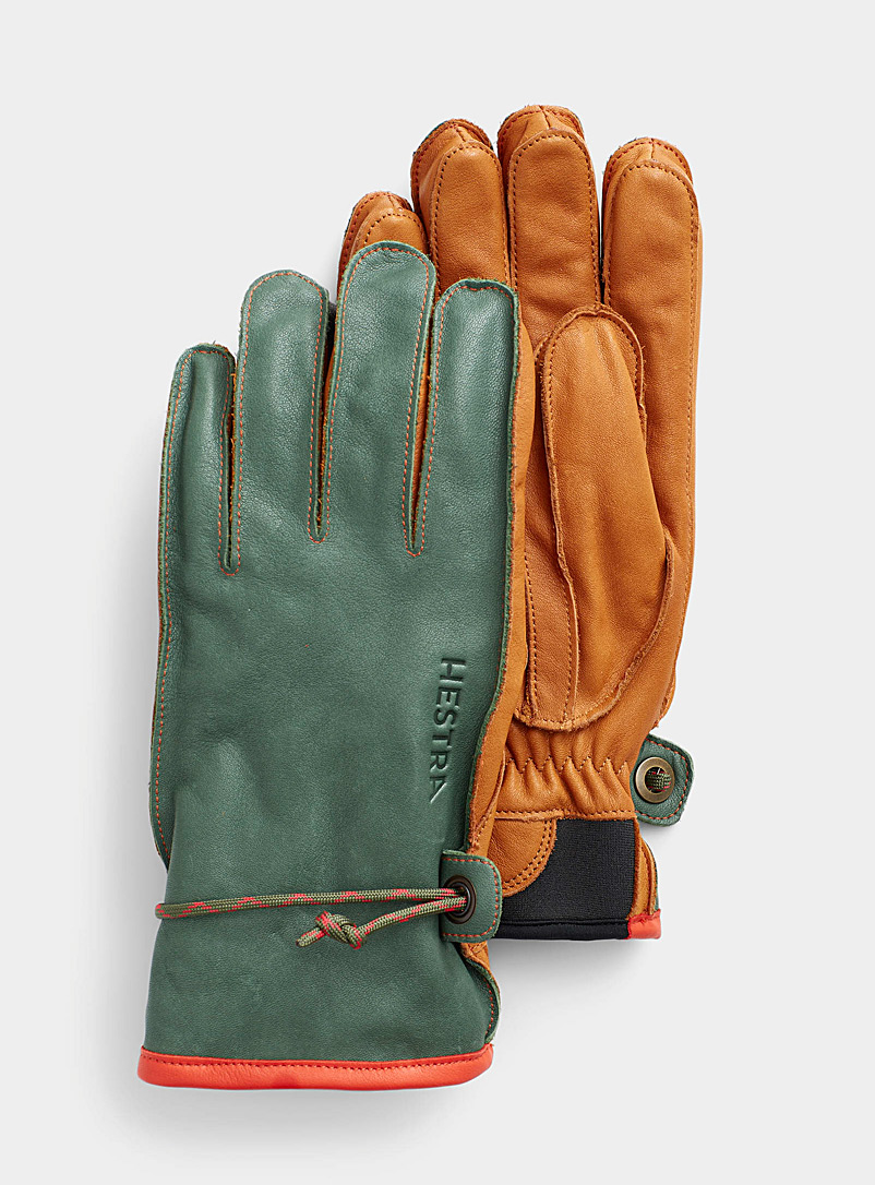 Hestra: Le gant cuir Wakayama Vert foncé-mousse-olive pour homme