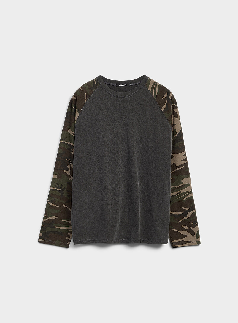 Camo-Sleeve Loose T-Shirt Imported From Seoul
