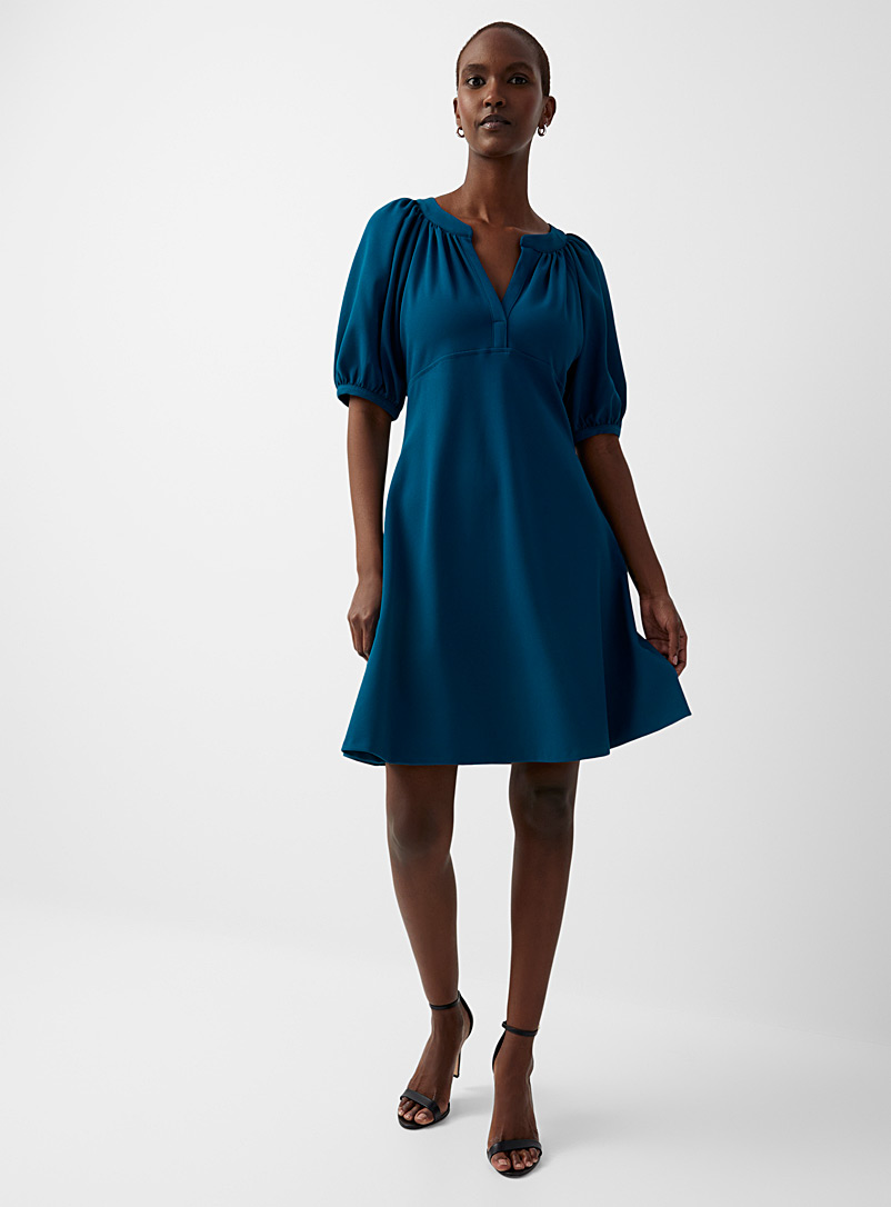 Calvin Klein Sapphire Blue Puff-sleeve teal dress for women