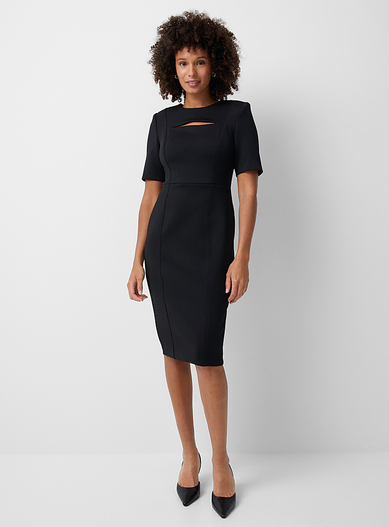Calvin Klein: La robe plastron fente jersey dense Noir pour femme