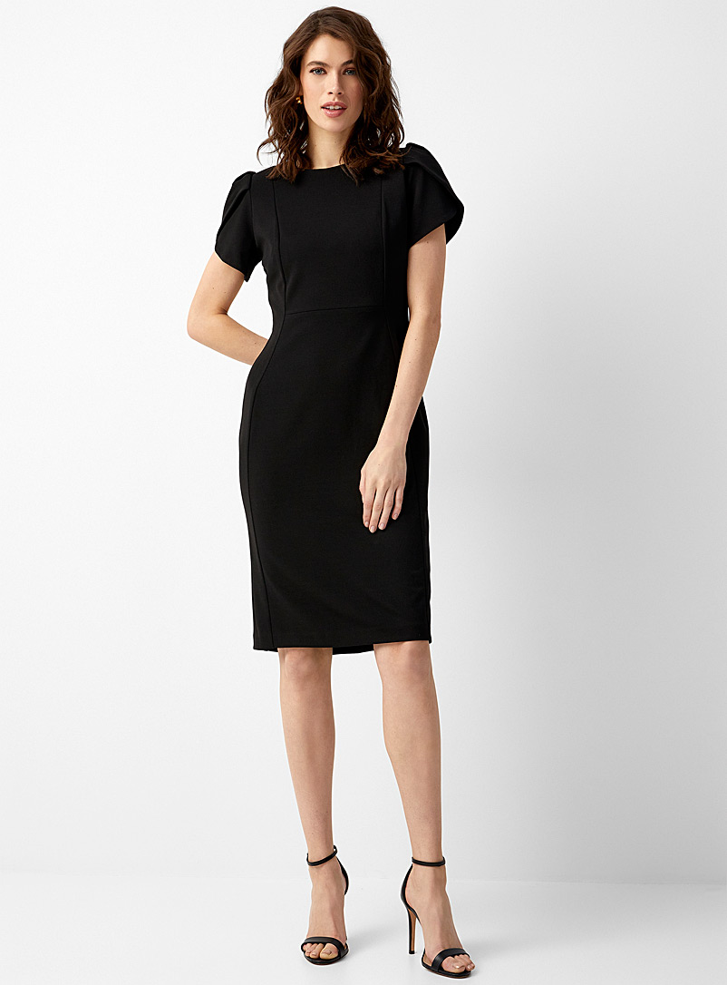 Calvin Klein Black Tulip-sleeve fitted dress for women