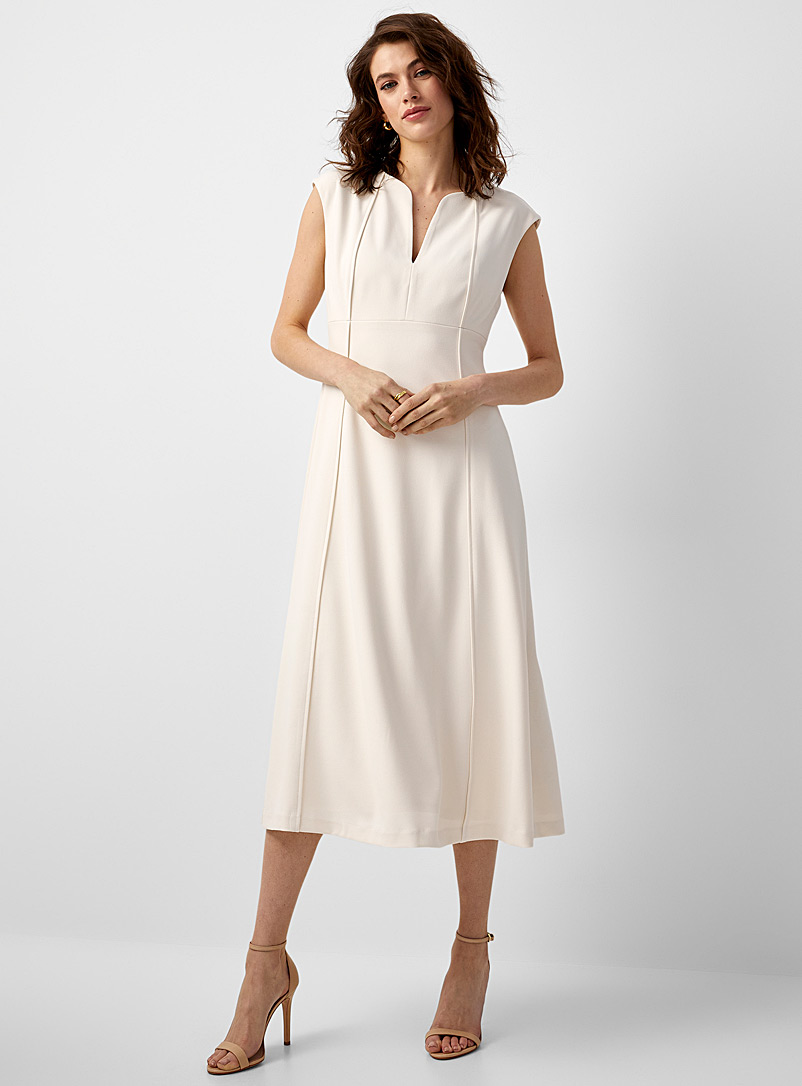 Calvin Klein Ivory White Bright ivory cap-sleeve midi dress for women